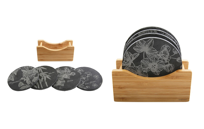 Four Junzi Bamboo + Slate Coasters (Round) Four Junzi Bamboo + Slate Coasters (Round)